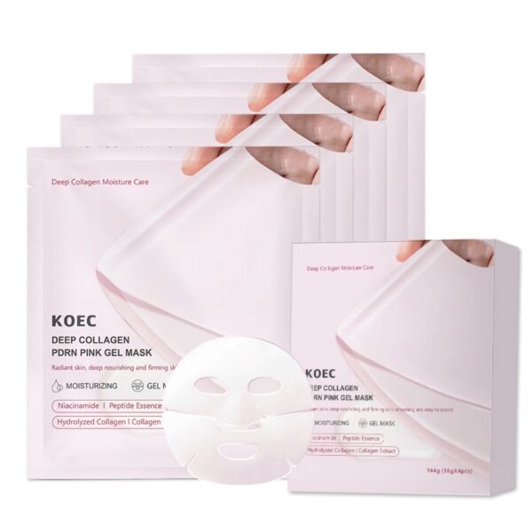 KOEC Deep Collagen PDRN Pink Gel Mask – 4‑Pack / Jelly Sheet Mask for Deep Hydration & Firmness