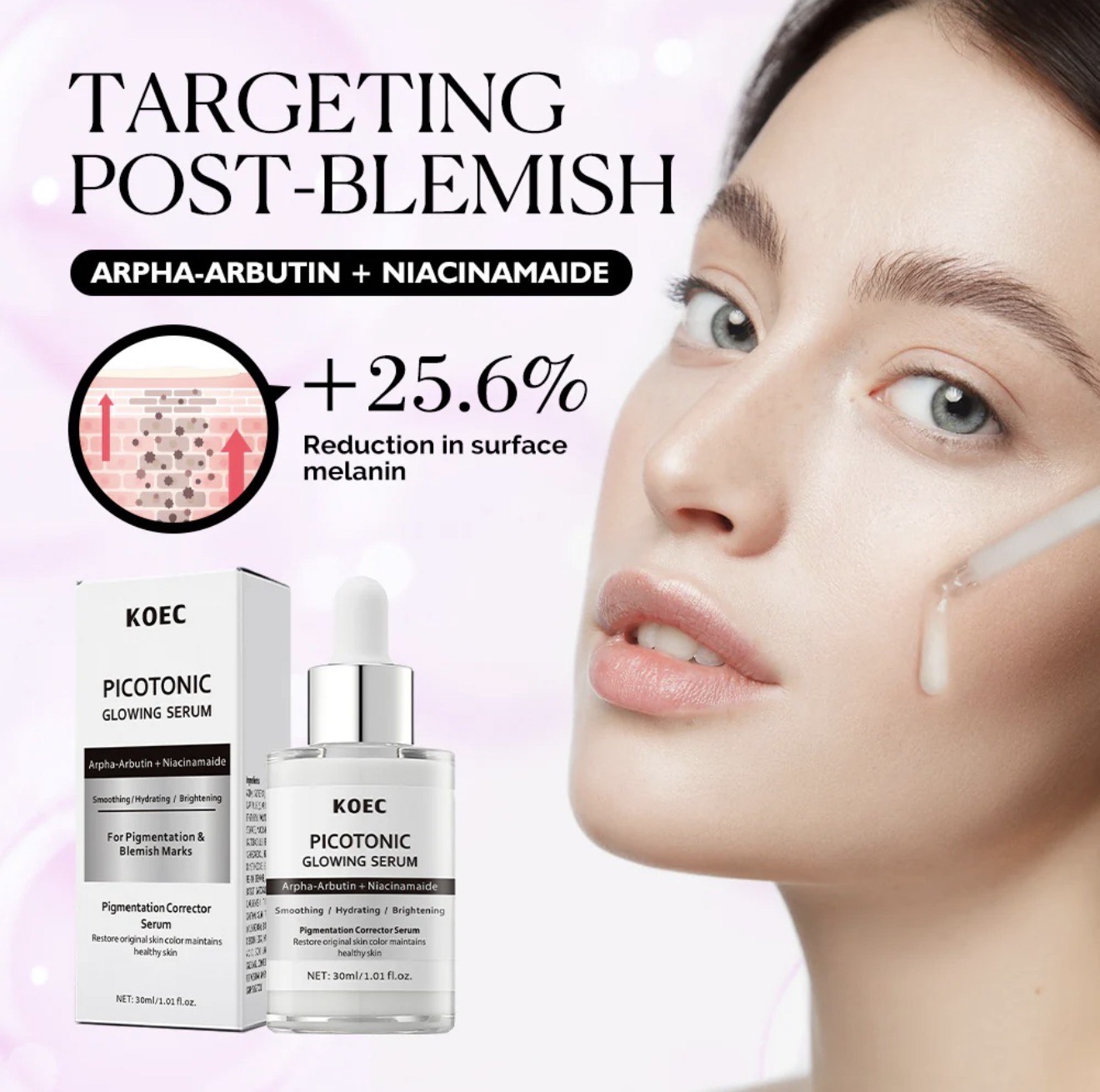 KOEC Picotonic Glowing Serum – Alpha‑Arbutin + Niacinamide Brightening & Blemish Mark Corrector - Image 3