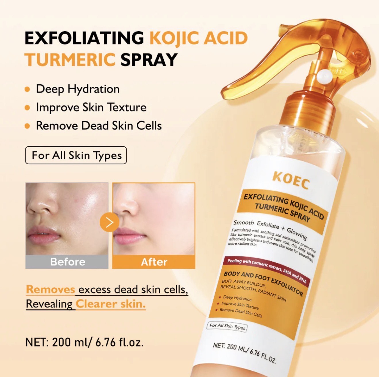KOEC Exfoliating Kojic Acid Turmeric Spray – Body & Face Spray with AHA + BHA for Glowing, Smooth Skin - Image 5