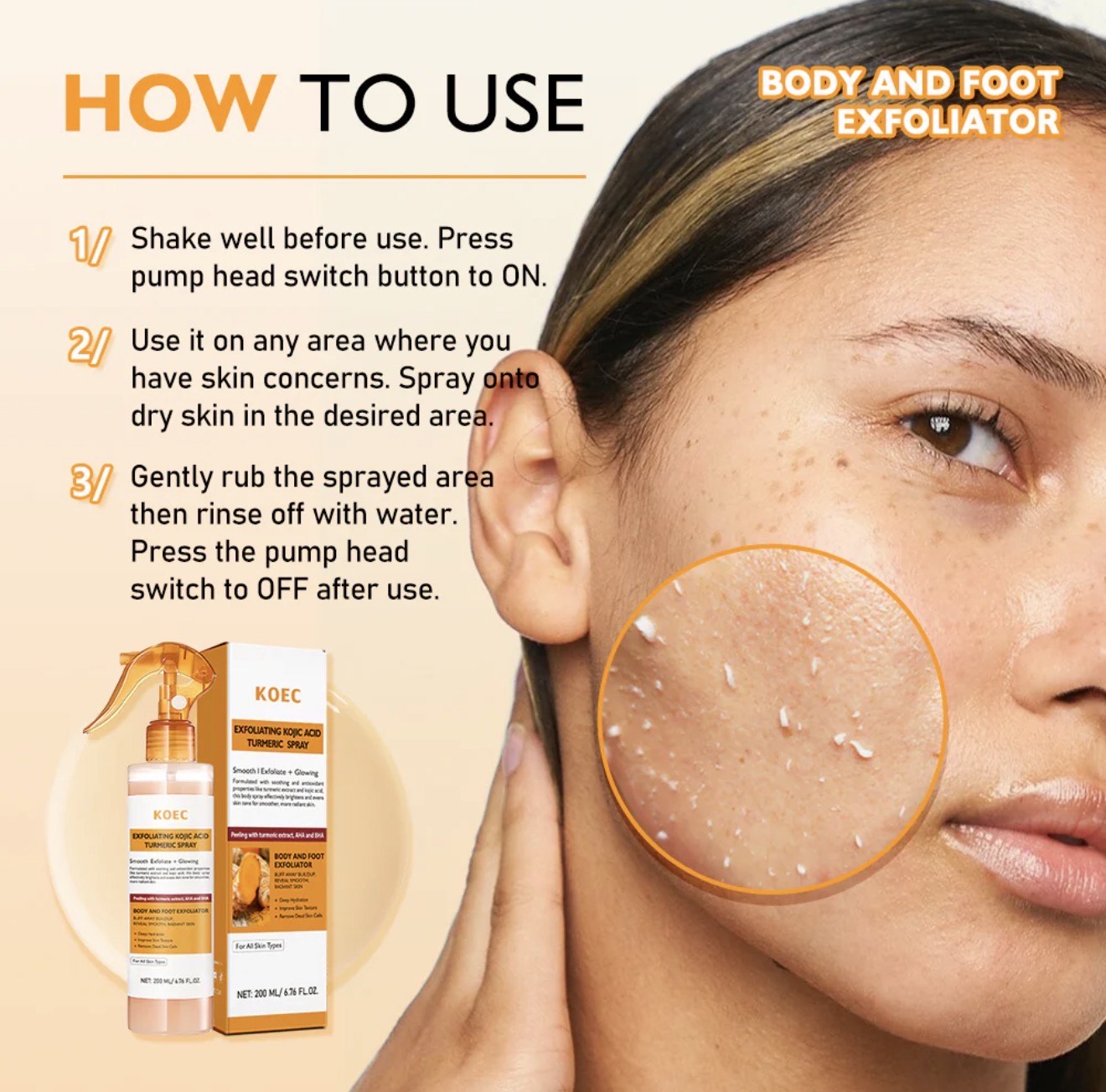 KOEC Exfoliating Kojic Acid Turmeric Spray – Body & Face Spray with AHA + BHA for Glowing, Smooth Skin - Image 2