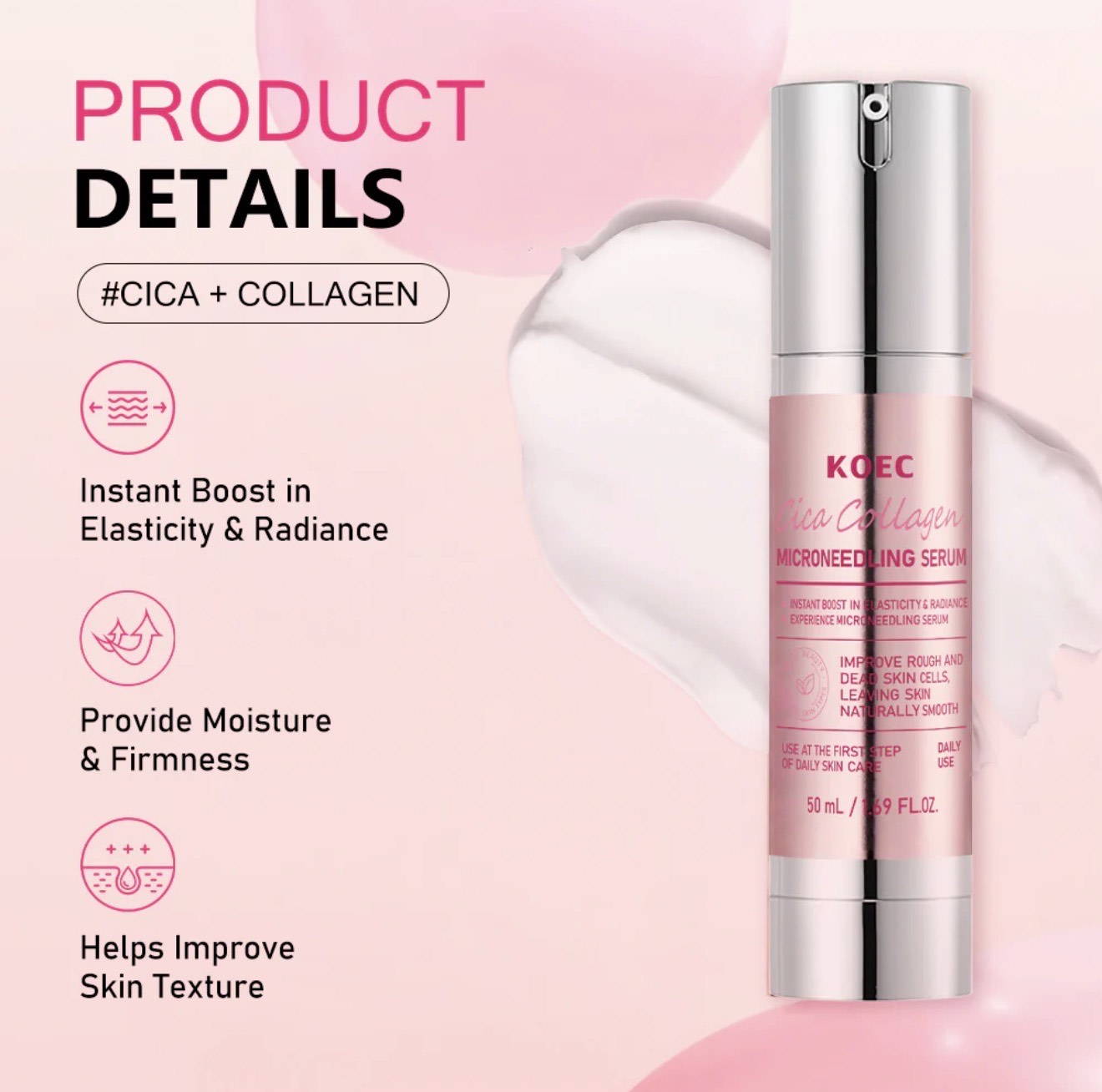 KOEC Cica Collagen Microneedling Serum – Repair & Radiance Booster with Niacinamide + Centella + Collagen - Image 2