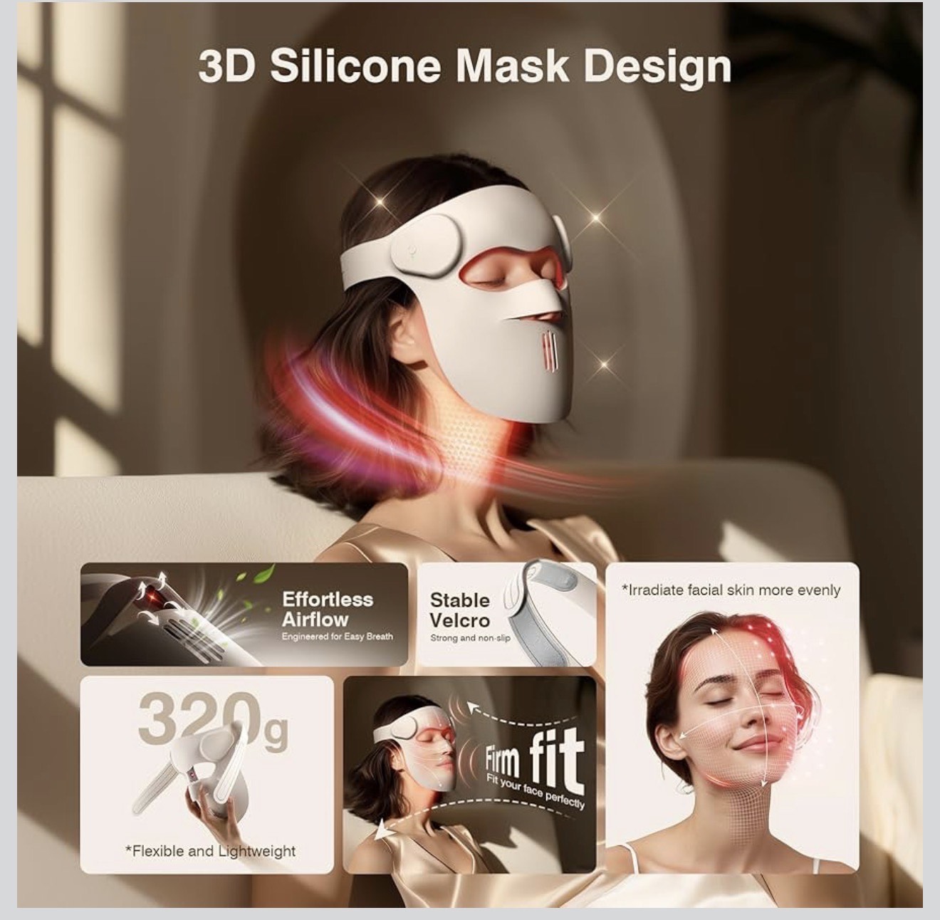Beautizen 3D Wireless LED Light Therapy Face Mask – 7 Color Rejuvenation for Anti-Aging, Acne & Skin Renewal - Image 4