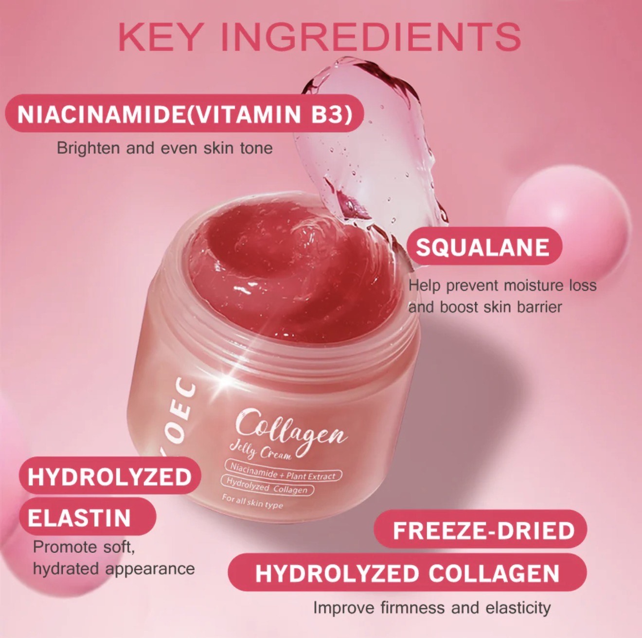 KOEC Collagen Jelly Cream – Hydrolyzed Collagen + Niacinamide Gel‑Moisturiser for Firming & Glow - Image 3