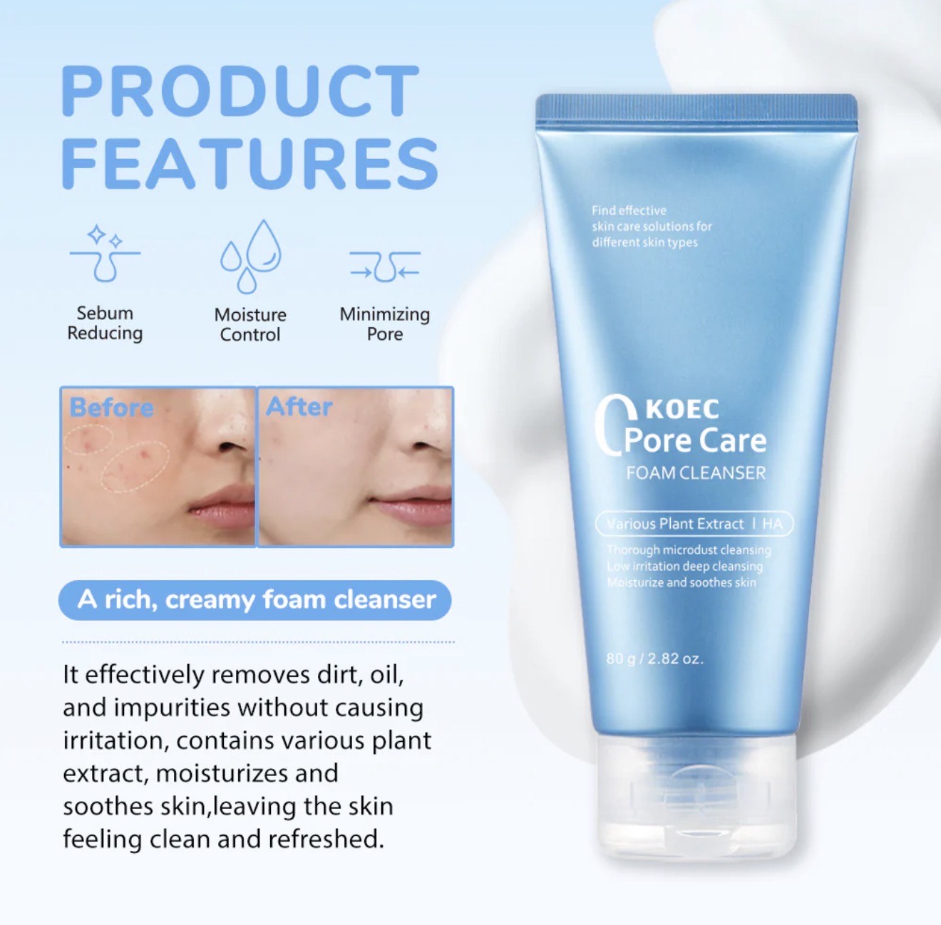 KOEC Pore Care Foam Cleanser (80g) - Image 2