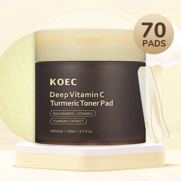 KOEC Deep Vitamin C Turmeric Toner Pads – Brightening & Dark Spot Correcting Skincare (70 Pads)