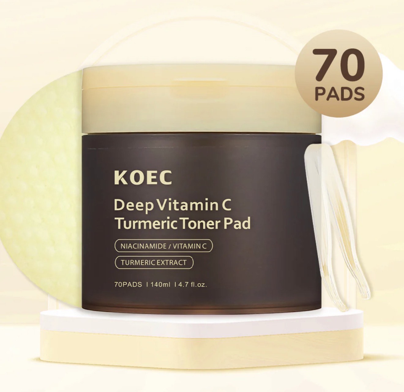 KOEC Deep Vitamin C Turmeric Toner Pads – Brightening & Dark Spot Correcting Skincare (70 Pads)